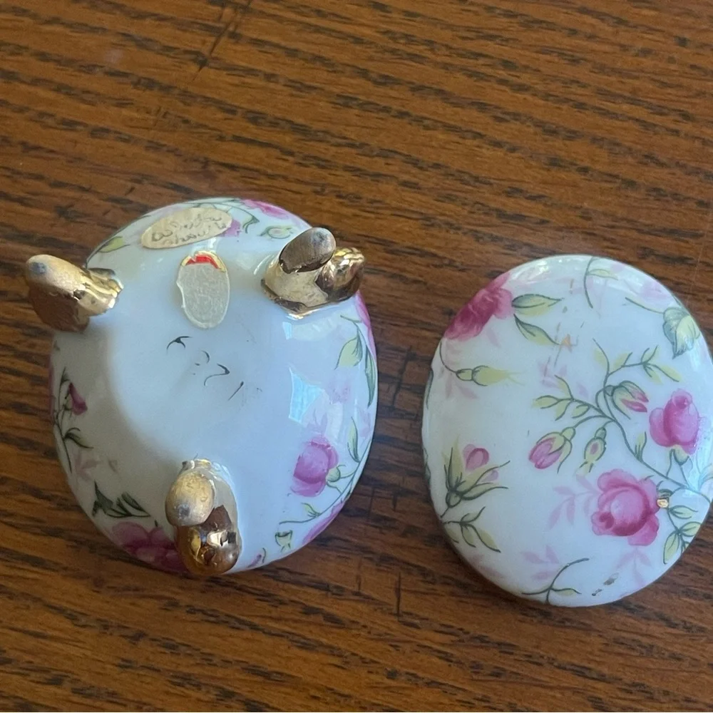 Vintage Lefton Rose Chintz Footed Trinket Box 1239 Jewelry Trinket Box